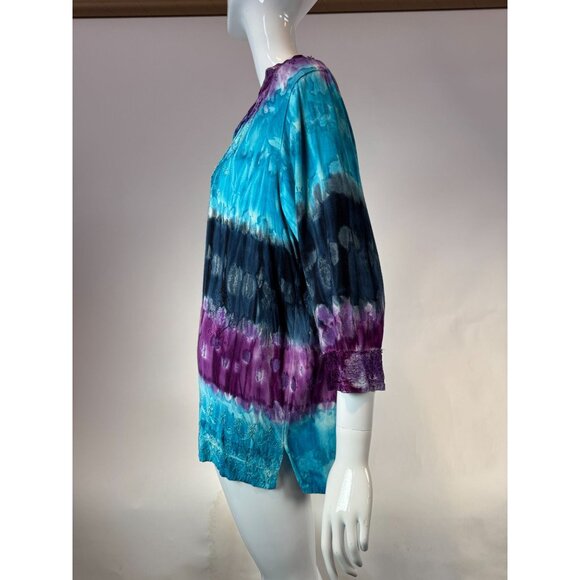Vintage Indian Tropical Fashion Tie-Dye Tunic Top One Size 100% Rayon Embroidere - Picture 15 of 16